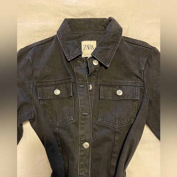 Zara black denim dress with tie - Picture 3 of 3